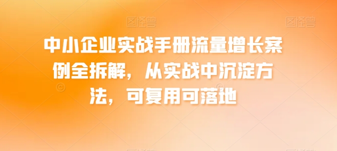 中小企业实战手册流量增长案例全拆解，从实战中沉淀方法，可复用可落地-成长印记