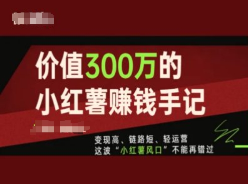 价值300万的小红书赚钱手记，变现高、链路短、轻运营，这波“小红薯风口”不能再错过-成长印记