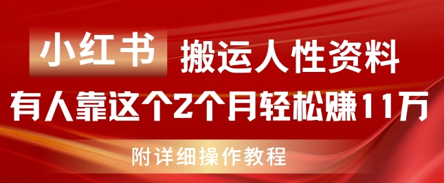 小红书搬运人性资料，有人靠这个2个月轻松赚11w，附教程【揭秘】-成长印记