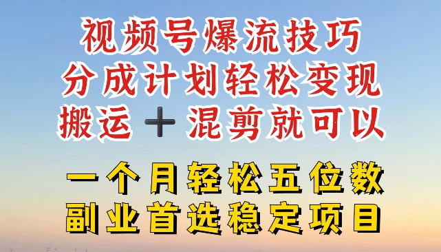 视频号爆流技巧，分成计划轻松变现，搬运 +混剪就可以，一个月轻松五位数稳定项目【揭秘】-成长印记