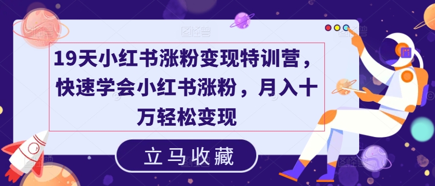 19天小红书涨粉变现特训营，快速学会小红书涨粉，月入十万轻松变现-成长印记