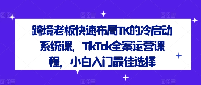 跨境老板快速布局TK的冷启动系统课，TikTok全案运营课程，小白入门最佳选择-成长印记