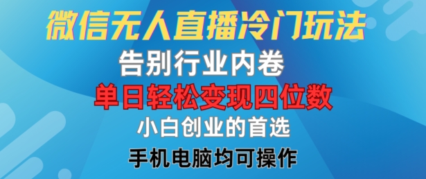 微信无人直播冷门玩法，告别行业内卷，单日轻松变现四位数，小白的创业首选【揭秘】-成长印记