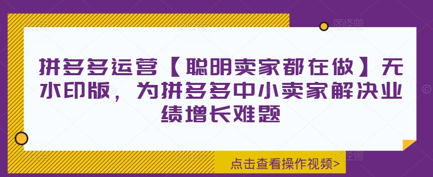 拼多多运营【聪明卖家都在做】无水印版，为拼多多中小卖家解决业绩增长难题-成长印记