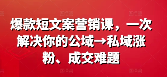 爆款短文案营销课，一次解决你的公域→私域涨粉、成交难题-成长印记