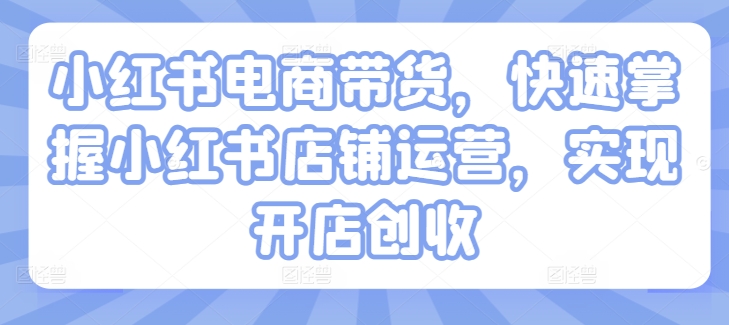 小红书电商带货，快速掌握小红书店铺运营，实现开店创收-成长印记