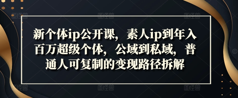 新个体ip公开课，素人ip到年入百万超级个体，公域到私域，普通人可复制的变现路径拆解-成长印记