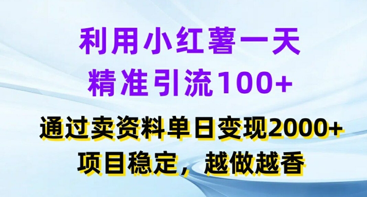 利用小红书一天精准引流100+，通过卖项目单日变现2k+，项目稳定，越做越香【揭秘】-成长印记