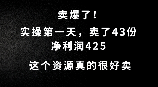 这个资源，需求很大，实操第一天卖了43份，净利润425【揭秘】-成长印记