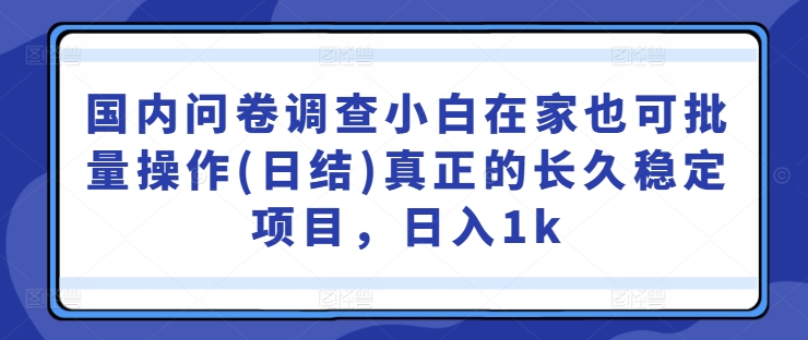 国内问卷调查小白在家也可批量操作(日结)真正的长久稳定项目，日入1k【揭秘】-成长印记