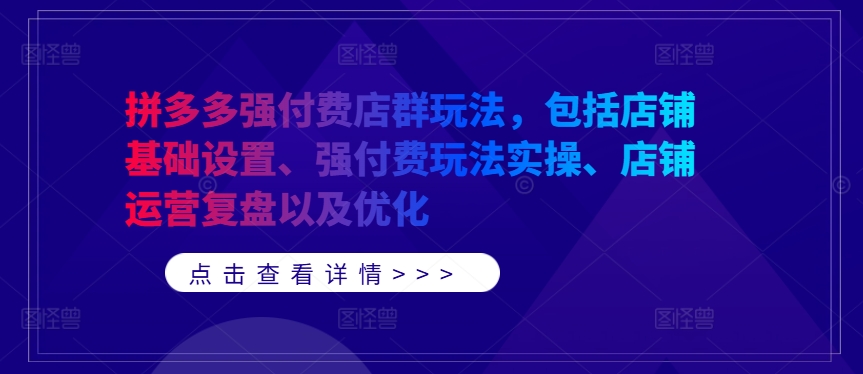 拼多多强付费店群玩法，包括店铺基础设置、强付费玩法实操、店铺运营复盘以及优化-成长印记