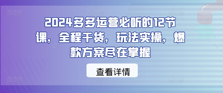 2024多多运营必听的12节课，全程干货，玩法实操，爆款方案尽在掌握-成长印记