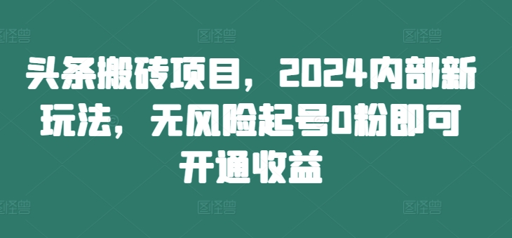 头条搬砖项目，2024内部新玩法，无风险起号0粉即可开通收益-成长印记