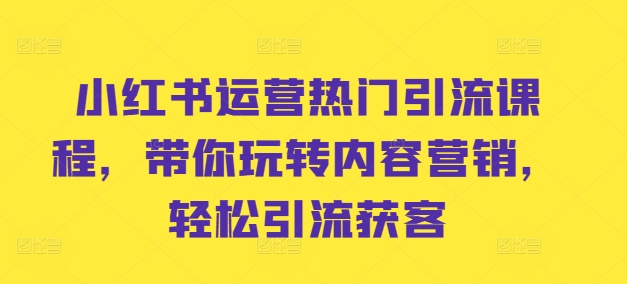 小红书运营热门引流课程，带你玩转内容营销，轻松引流获客-成长印记