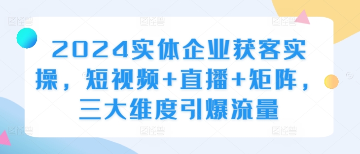 2024实体企业获客实操，短视频+直播+矩阵，三大维度引爆流量-成长印记