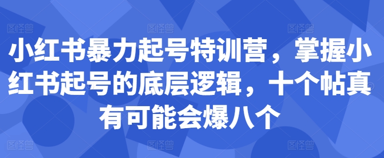 小红书暴力起号特训营，掌握小红书起号的底层逻辑，十个帖真有可能会爆八个-成长印记