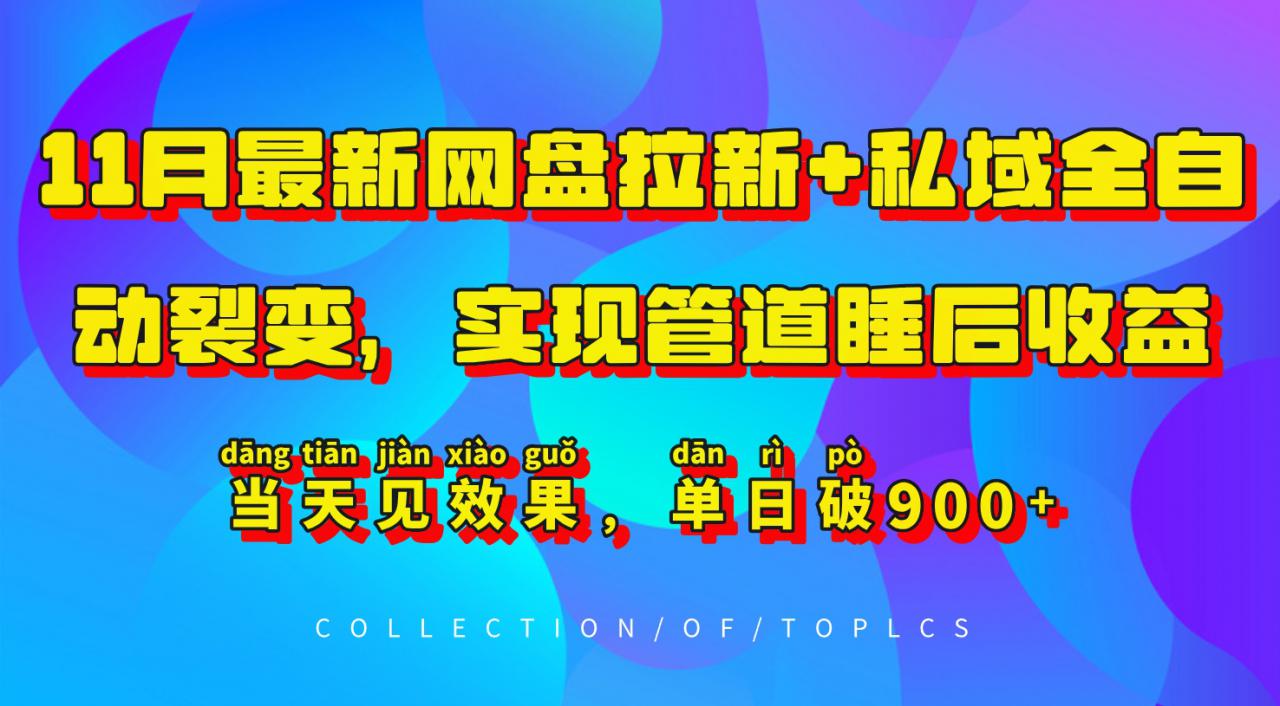 11月最新网盘拉新+私域全自动裂变，实现管道睡后收益，当天见效果，单日破900+-成长印记