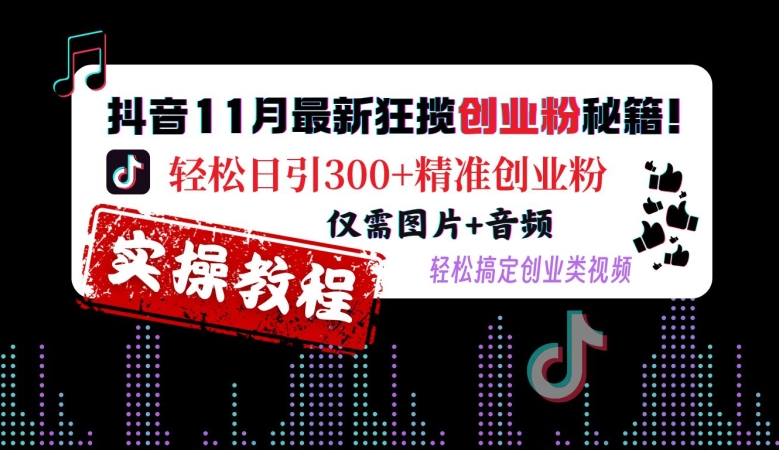 抖音11月最新狂揽创业粉秘籍，轻松日引300+精准创业粉，仅需图片+音频，轻松搞定创业类视频-成长印记