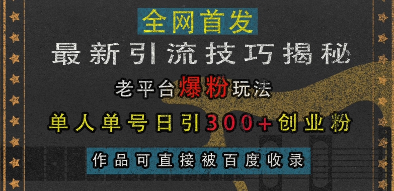 最新引流技巧揭秘，老平台爆粉玩法，单人单号日引300+创业粉，作品可直接被百度收录-成长印记