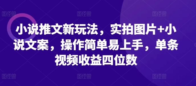 小说推文新玩法，实拍图片+小说文案，操作简单易上手，单条视频收益四位数-成长印记