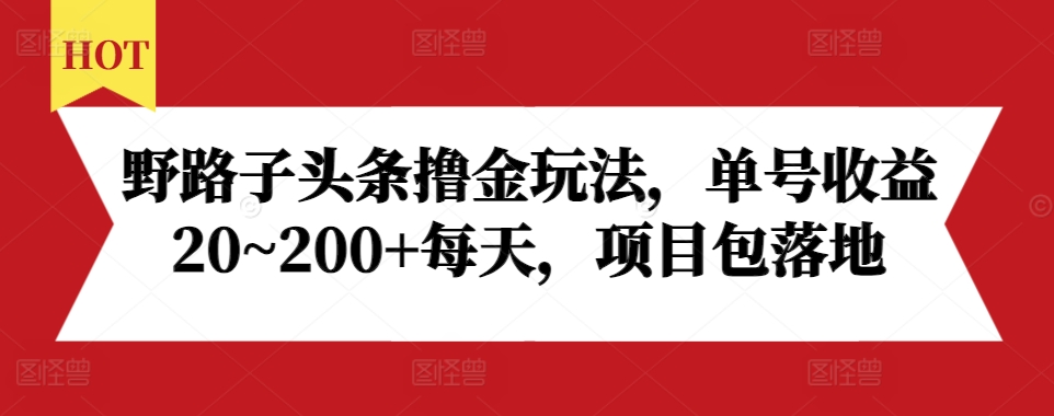 野路子头条撸金玩法，单号收益20~200+每天，项目包落地-成长印记