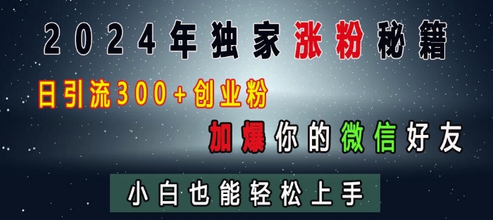 2024年独家涨粉秘籍，日引流300+创业粉，加爆你的微信好友，小白也能轻松上手-成长印记