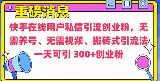 快手最新引流创业粉方法，无需养号、无需视频、搬砖式引流法【揭秘】-成长印记