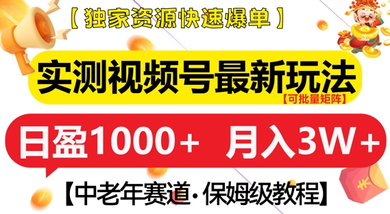 实测视频号最新玩法，中老年赛道，独家资源，月入过W+【揭秘】-成长印记