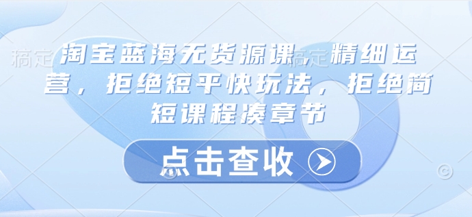 淘宝蓝海无货源课，精细运营，拒绝短平快玩法，拒绝简短课程凑章节-成长印记