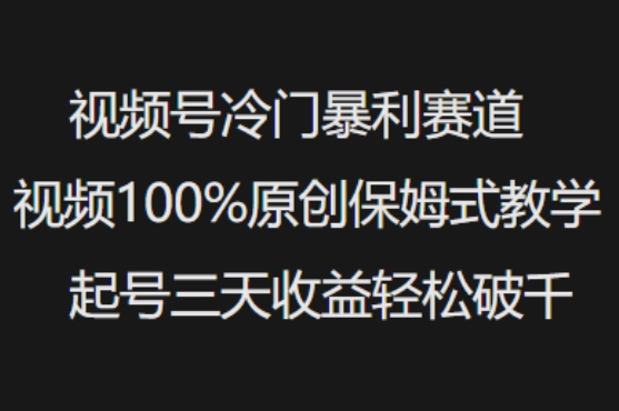 视频号冷门暴利赛道视频100%原创保姆式教学起号三天收益轻松破千-成长印记