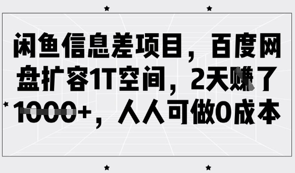 闲鱼信息差项目，百度网盘扩容1T空间，2天收益1k+，人人可做0成本-成长印记